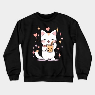 cute cat drink beverage tea cuteness enthusiasts Crewneck Sweatshirt